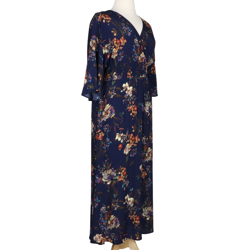 Moody Florals 2X Navy Blue Boho Gypsy Maxi Dress - Picture 3 of 8